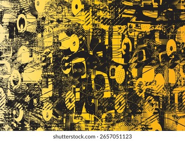 Glitch distorted geometric shape . Noise destroyed logo . Trendy cyber punk poster . Glitched frame .Grunge textured . Distressed effect .Vector shapes with a halftone dots screen print texture. 