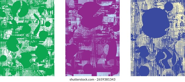 Glitch distorsionado forma geométrica . Logotipo destruido por el ruido . Cartel de moda cyber punk . Glitched marco .Grunge texturizado . Efecto afligido. Formas de Vector con una textura de impresión de pantalla de puntos de medio tono.