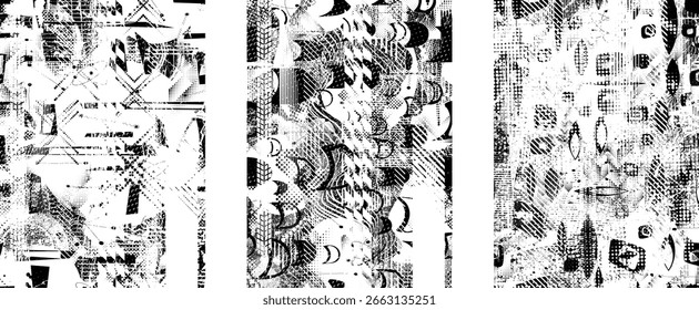 Forma geométrica distorcida por falha . Logotipo destruído pelo ruído . Cartaz de cyber punk da moda . Quadro com falha .Grunge texturizado . Efeito angustiado .Vetor formas com um meio-tom pontos tela imprimir textura. 