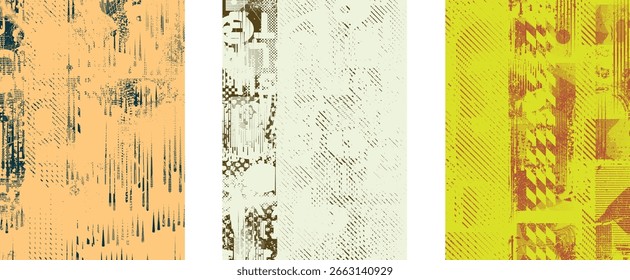 Glitch distorted geometric shape . Noise destroyed logo . Trendy cyber punk poster . Glitched frame .Grunge textured . Distressed effect .Vector shapes with a halftone dots screen print texture.