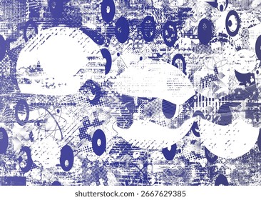 Forma geométrica distorcida por falha . Logotipo destruído pelo ruído . Cartaz de cyber punk da moda . Quadro com falha .Grunge texturizado . Efeito angustiado .Vetor formas com um meio-tom pontos tela imprimir textura.