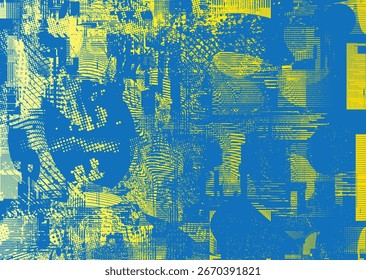 Forma geométrica distorcida por falha . Logotipo destruído pelo ruído . Cartaz de cyber punk da moda . Quadro com falha .Grunge texturizado . Efeito angustiado .Vetor formas com um meio-tom pontos tela imprimir textura.