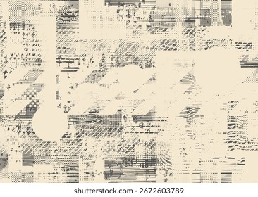 Glitch distorsionado forma geométrica . Logotipo destruido por el ruido . Cartel de moda cyber punk . Glitched marco .Grunge texturizado . Efecto afligido. Formas de Vector con una textura de impresión de pantalla de puntos de medio tono.