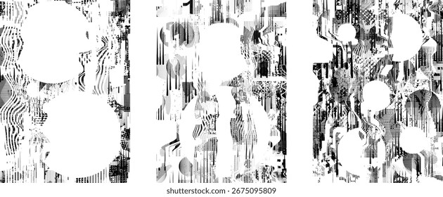 Forma geométrica distorcida por falha . Logotipo destruído pelo ruído . Cartaz de cyber punk da moda . Quadro com falha .Grunge texturizado . Efeito angustiado .Vetor formas com um meio-tom pontos tela imprimir textura.
