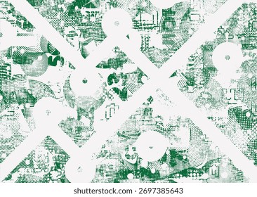 Glitch distorted geometric shape . Noise destroyed logo . Trendy cyber punk poster . Glitched frame .Grunge textured . Distressed effect .Vector shapes with a halftone dots screen print texture.