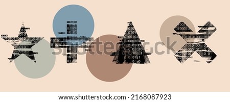 Glitch distorted geometric shape . Noise destroyed logo . Trendy defect error shapes . Glitched frame .Grunge textured . Distressed effect .Vector shapes with a halftone dots screen print texture.