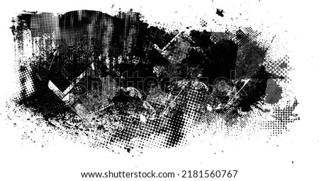 Glitch distorted geometric shape . Noise destroyed logo . Trendy defect error shapes . Glitched frame .Grunge textured . Distressed effect .Vector shapes with a halftone dots screen print texture.