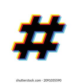 Glitch verzerrtes geometrisches Symbol . Minimales Kunstdesign . Rauschen zerstört Tag Logo. Trendy Defaultformen . Glitter Hashtag .Broken-Effekt .Vektorgrafik 
