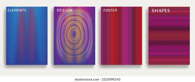 Glitch distorted geometric template brochures . Modern art design . Noise destroyed glitched flyer . Trendy brochure with vector lines . Glitched flyer. Hologram effects . set of vector templates
