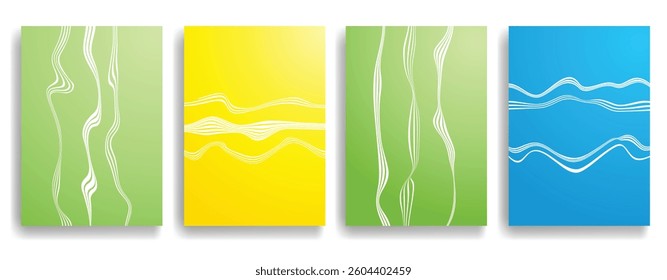 Glitch distorted geometric template brochures . Modern art design . Glitched flyer . Optical art. Trendy brochure with vector lines  .flyer with wavy lines effects . set of vector templates