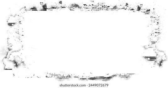 Glitch distorted grange frame . Noise grungy banner . Trendy defect error shapes . Glitched frame .Grunge textured . Distressed effect .Vector shapes