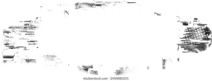 Glitch distorted grange frame . Noise grungy banner . Trendy defect error shapes . Glitched frame .Grunge textured . Distressed effect .Vector shapes