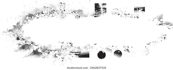 Glitch distorted grange frame . Noise grungy banner . Trendy defect error shapes . Glitched frame .Grunge textured . Distressed effect .Vector shapes