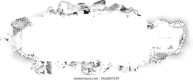 Glitch distorted grange frame . Noise grungy banner . Trendy defect error shapes . Glitched frame .Grunge textured . Distressed effect .Vector shapes