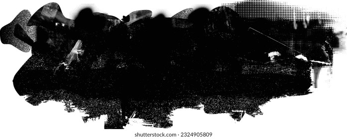 Glitch distorted grange shape . Noise grungy logo . Trendy defect error shapes . Glitched frame .Grunge textured . Distressed effect .Vector shapes with a halftone dots screen print texture.