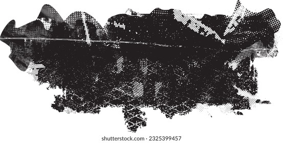 Glitch distorted grange shape . Noise grungy logo . Trendy defect error shapes . Glitched frame .Grunge textured . Distressed effect .Vector shapes with a halftone dots screen print texture.
