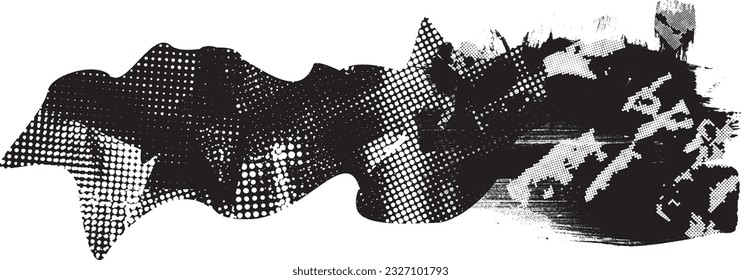 Forma de grano distorsionada de brillo. Logo de ruidos. Formas de error de defecto de moda . Marco brillante. Grunge texturado. Efecto perturbado .Formas vectoras con una textura de impresión de pantalla de puntos de medio tono.