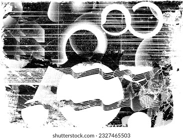 Glitch verzerrte Form des Körners. Lärm grungy Logo. Trendy Defaultformen . Glitched frame .Grunge strukturiert. Distressed effect .Vector formt mit einer Siebdrucktextur mit Halbton-Punkten.