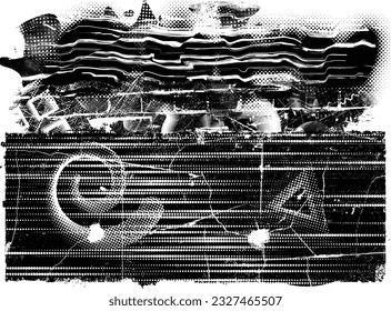 Forma de grano distorsionada de brillo. Logo de ruidos. Formas de error de defecto de moda . Marco brillante. Grunge texturado. Efecto perturbado .Formas vectoras con una textura de impresión de pantalla de puntos de medio tono.