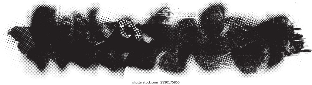 Glitch distorted grange shape . Noise grungy logo . Trendy defect error shapes . Glitched frame .Grunge textured . Distressed effect .Vector shapes with a halftone dots screen print texture.