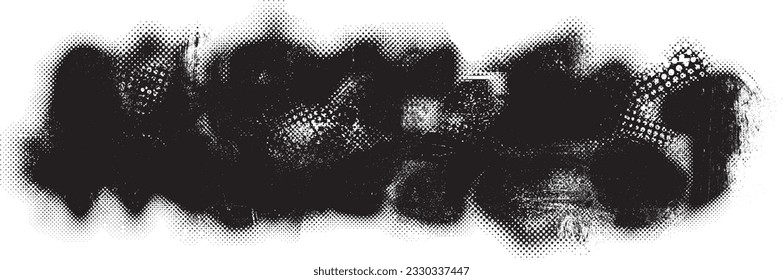 Glitch distorted grange shape . Noise grungy logo . Trendy defect error shapes . Glitched frame .Grunge textured . Distressed effect .Vector shapes with a halftone dots screen print texture.