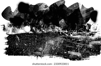 Forma de grano distorsionada de brillo. Logo de ruidos. Formas de error de defecto de moda . Marco brillante. Grunge texturado. Efecto perturbado .Formas vectoras con una textura de impresión de pantalla de puntos de medio tono.