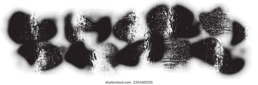 Glitch distorted grange shape . Noise grungy logo . Trendy defect error shapes . Glitched frame .Grunge textured . Distressed effect .Vector shapes with a halftone dots screen print texture.