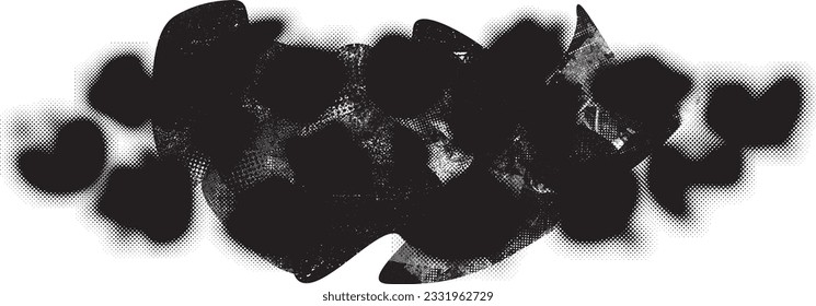 Glitch distorted grange shape . Noise grungy logo . Trendy defect error shapes . Glitched frame .Grunge textured . Distressed effect .Vector shapes with a halftone dots screen print texture.