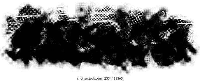 Glitch distorted grange shape . Noise grungy logo . Trendy defect error shapes . Glitched frame .Grunge textured . Distressed effect .Vector shapes with a halftone dots screen print texture.