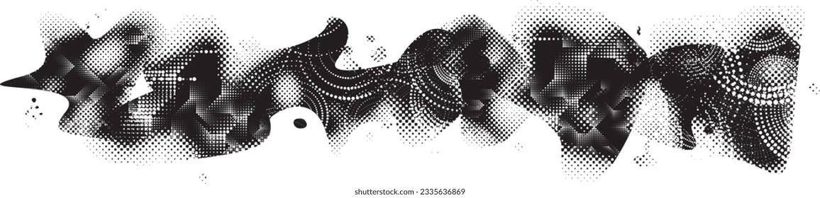 Forma de grano distorsionada de brillo. Logo de ruidos. Formas de error de defecto de moda . Marco brillante. Grunge texturado. Efecto perturbado .Formas vectoras con una textura de impresión de pantalla de puntos de medio tono.