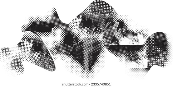 Glitch distorted grange shape . Noise grungy logo . Trendy defect error shapes . Glitched frame .Grunge textured . Distressed effect .Vector shapes with a halftone dots screen print texture.