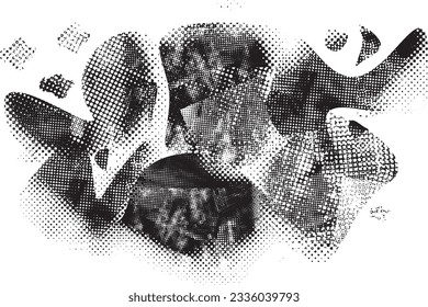 Forma de grano distorsionada de brillo. Logo de ruidos. Formas de error de defecto de moda . Marco brillante. Grunge texturado. Efecto perturbado .Formas vectoras con una textura de impresión de pantalla de puntos de medio tono.
