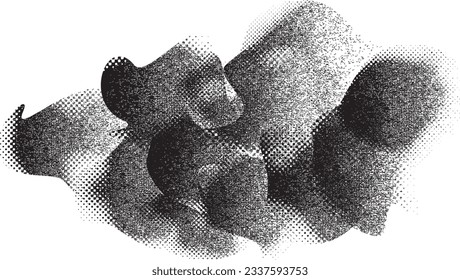 Glitch distorted grange shape . Noise grungy logo . Trendy defect error shapes . Glitched frame .Grunge textured . Distressed effect .Vector shapes with a halftone dots screen print texture.
