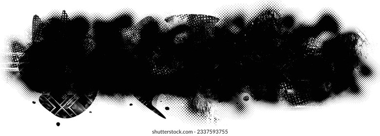Glitch distorted grange shape . Noise grungy logo . Trendy defect error shapes . Glitched frame .Grunge textured . Distressed effect .Vector shapes with a halftone dots screen print texture.