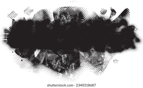 Glitch distorted grange shape . Noise grungy logo . Trendy defect error shapes . Glitched frame .Grunge textured . Distressed effect .Vector shapes with a halftone dots screen print texture.