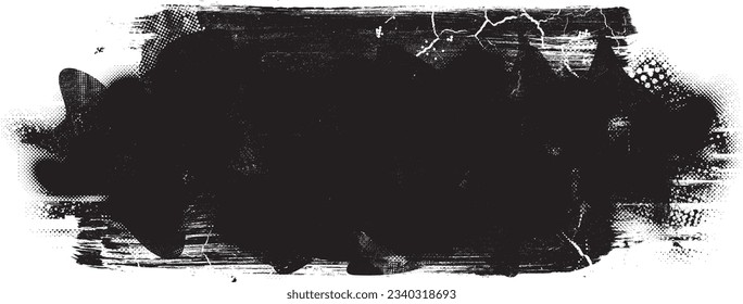 Glitch distorted grange shape . Noise grungy logo . Trendy defect error shapes . Glitched frame .Grunge textured . Distressed effect .Vector shapes with a halftone dots screen print texture.