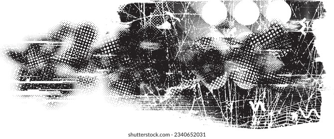 Forma de grano distorsionada de brillo. Logo de ruidos. Formas de error de defecto de moda . Marco brillante. Grunge texturado. Efecto perturbado .Formas vectoras con una textura de impresión de pantalla de puntos de medio tono.