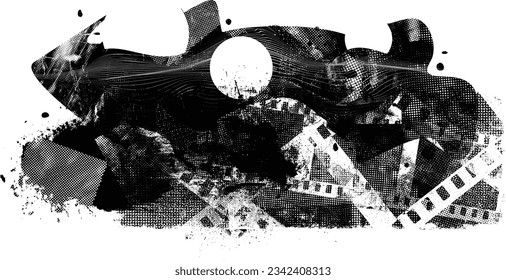 Glitch distorted grange shape . Noise grungy logo . Trendy defect error shapes . Glitched frame .Grunge textured . Distressed effect .Vector shapes with a halftone dots screen print texture.