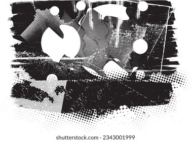 Forma de grano distorsionada de brillo. Logo de ruidos. Formas de error de defecto de moda . Marco brillante. Grunge texturado. Efecto perturbado .Formas vectoras con una textura de impresión de pantalla de puntos de medio tono.
