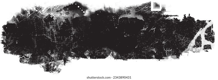 Glitch distorted grange shape . Noise grungy logo . Trendy defect error shapes . Glitched frame .Grunge textured . Distressed effect .Vector shapes with a halftone dots screen print texture.