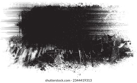 Glitch distorted grange shape . Noise grungy logo . Trendy defect error shapes . Glitched frame .Grunge textured . Distressed effect .Vector shapes with a halftone dots screen print texture.