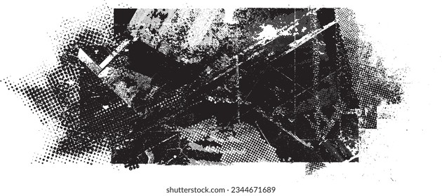 Forma de grano distorsionada de brillo. Logo de ruidos. Formas de error de defecto de moda . Marco brillante. Grunge texturado. Efecto perturbado .Formas vectoras con una textura de impresión de pantalla de puntos de medio tono.