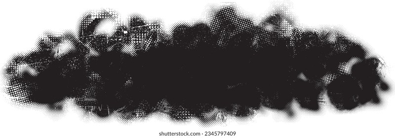 Glitch distorted grange shape . Noise grungy logo . Trendy defect error shapes . Glitched frame .Grunge textured . Distressed effect .Vector shapes with a halftone dots screen print texture.