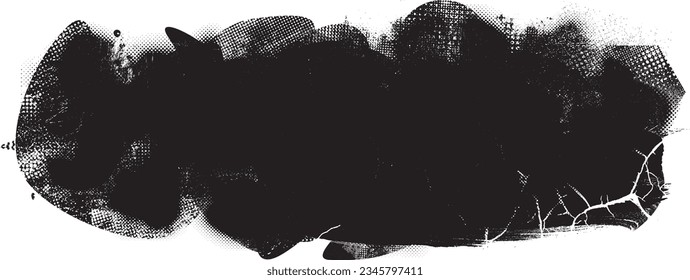 Glitch distorted grange shape . Noise grungy logo . Trendy defect error shapes . Glitched frame .Grunge textured . Distressed effect .Vector shapes with a halftone dots screen print texture.