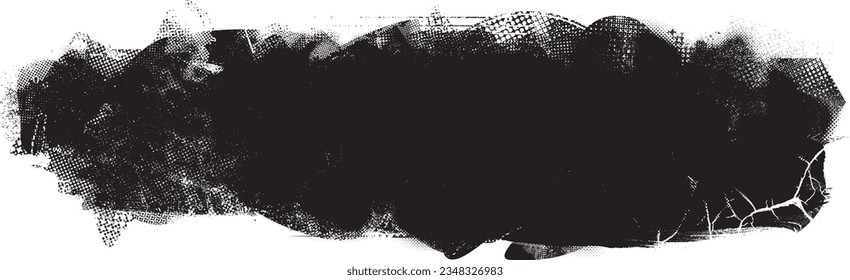 Glitch distorted grange shape . Noise grungy logo . Trendy defect error shapes . Glitched frame .Grunge textured . Distressed effect .Vector shapes with a halftone dots screen print texture.