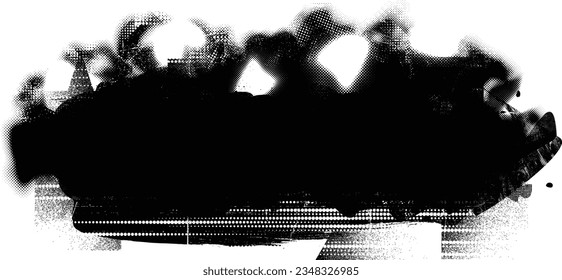 Forma de grano distorsionada de brillo. Logo de ruidos. Formas de error de defecto de moda . Marco brillante. Grunge texturado. Efecto perturbado .Formas vectoras con una textura de impresión de pantalla de puntos de medio tono.
