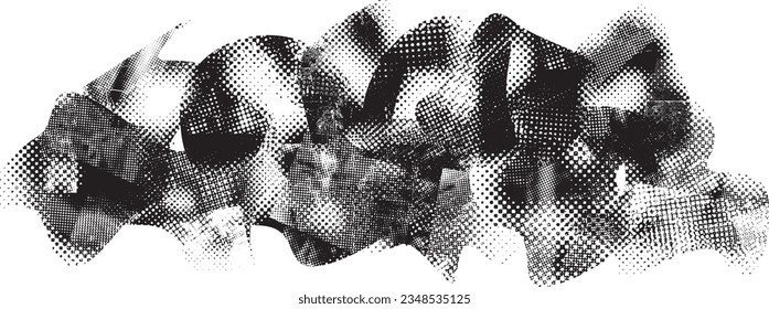 Glitch distorted grange shape . Noise grungy logo . Trendy defect error shapes . Glitched frame .Grunge textured . Distressed effect .Vector shapes with a halftone dots screen print texture.