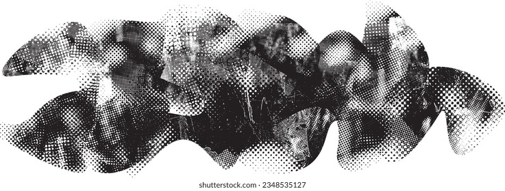 Forma de grano distorsionada de brillo. Logo de ruidos. Formas de error de defecto de moda . Marco brillante. Grunge texturado. Efecto perturbado .Formas vectoras con una textura de impresión de pantalla de puntos de medio tono.