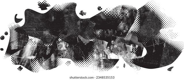Forma de grano distorsionada de brillo. Logo de ruidos. Formas de error de defecto de moda . Marco brillante. Grunge texturado. Efecto perturbado .Formas vectoras con una textura de impresión de pantalla de puntos de medio tono.