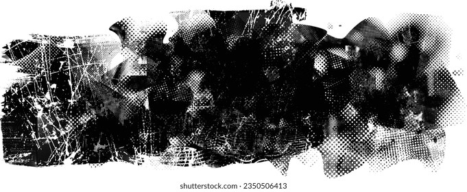 Glitch distorted grange shape . Noise grungy logo . Trendy defect error shapes . Glitched frame .Grunge textured . Distressed effect .Vector shapes with a halftone dots screen print texture.
